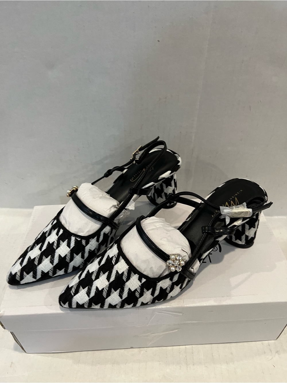 Midnight Velvet Houndstooth Slingback